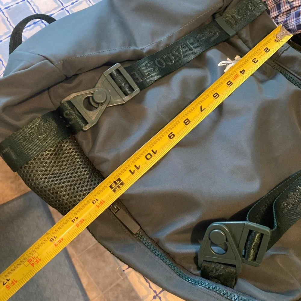 Lacoste Green Recycled Polyester Backpack Logo Straps Buckle Daypack Bag